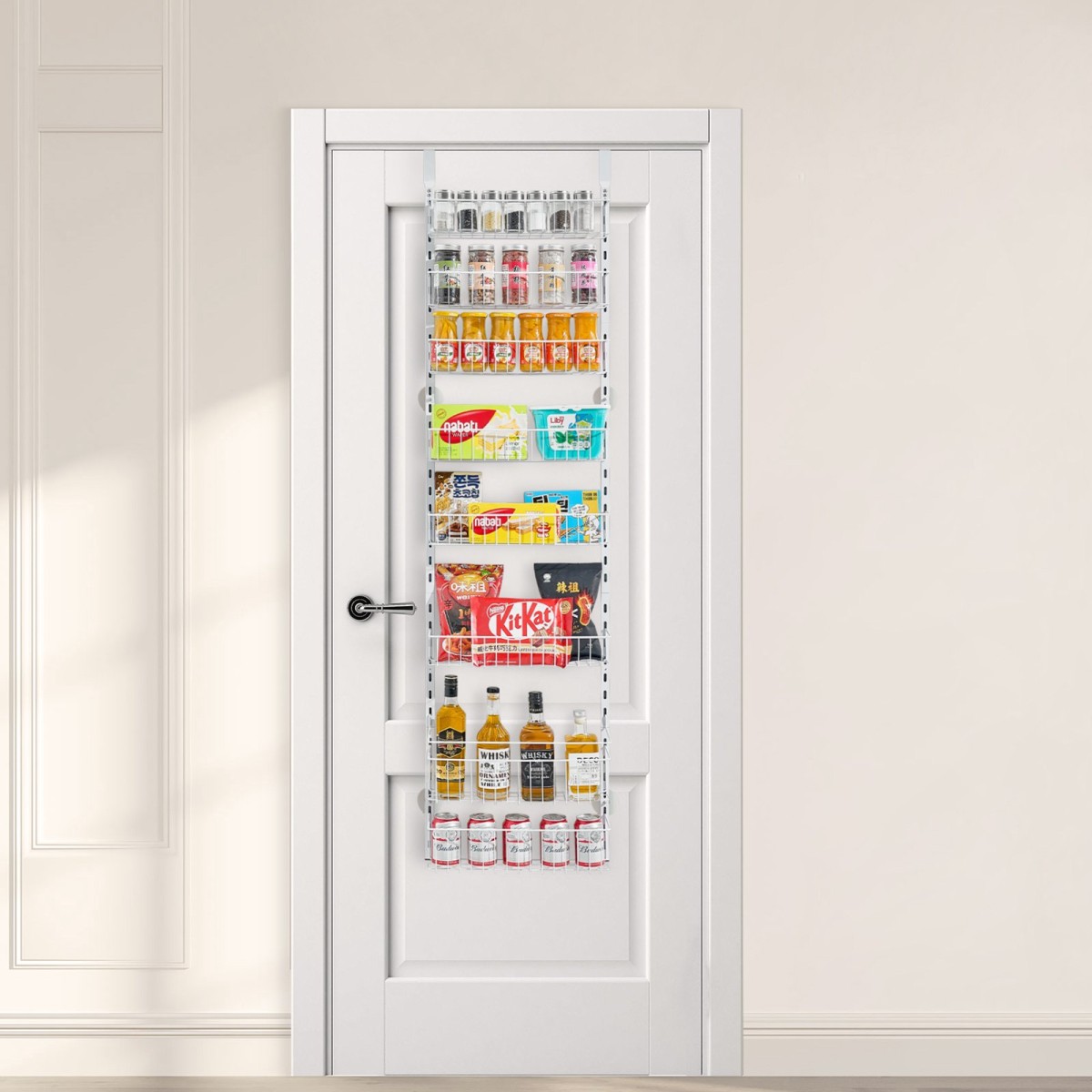VEVOR Over the Door Pantry Organizer, Οργάνωση και αποθήκευση ντουλαπιών 8 επιπέδων, βαρέως τύπου ατσάλινη κρεμαστή σχάρα μπαχαρικών, ρυθμιζόμενα ράφια τοίχου για καρυκεύματα, για οικιακή κουζίνα μπάνιο πλυντηρίου, λευκό