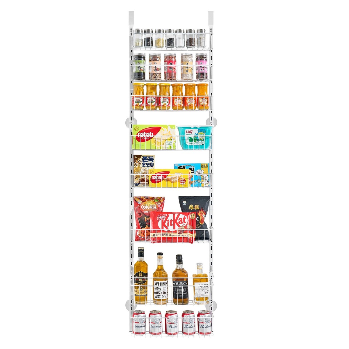 VEVOR Over the Door Pantry Organizer, Οργάνωση και αποθήκευση ντουλαπιών 8 επιπέδων, βαρέως τύπου ατσάλινη κρεμαστή σχάρα μπαχαρικών, ρυθμιζόμενα ράφια τοίχου για καρυκεύματα, για οικιακή κουζίνα μπάνιο πλυντηρίου, λευκό