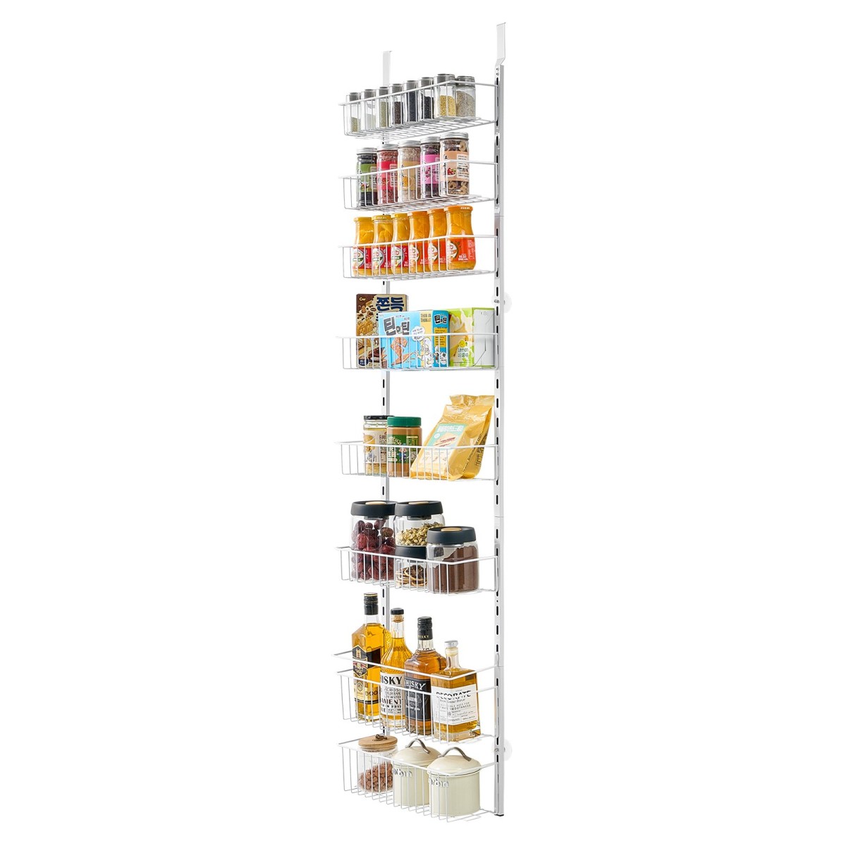 VEVOR Over the Door Pantry Organizer, Οργάνωση και αποθήκευση ντουλαπιών 8 επιπέδων, βαρέως τύπου ατσάλινη κρεμαστή σχάρα μπαχαρικών, ρυθμιζόμενα ράφια τοίχου για καρυκεύματα, για οικιακή κουζίνα μπάνιο πλυντηρίου, λευκό
