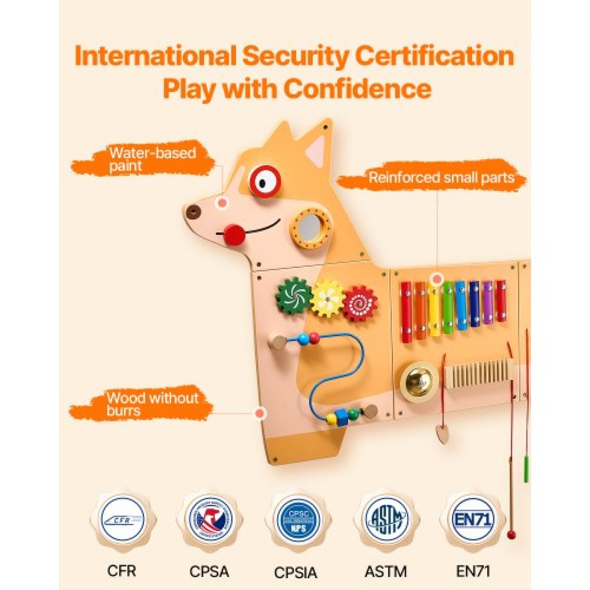 VEVOR Puppy Activity Wall Busy Board Panels, 12 Activities, Montessori Sensory Wall Toy για παιδιά 3-12 ετών, Montessori Learning Activity Center, Ideal for Toddler Playroom Nursroom Classroom