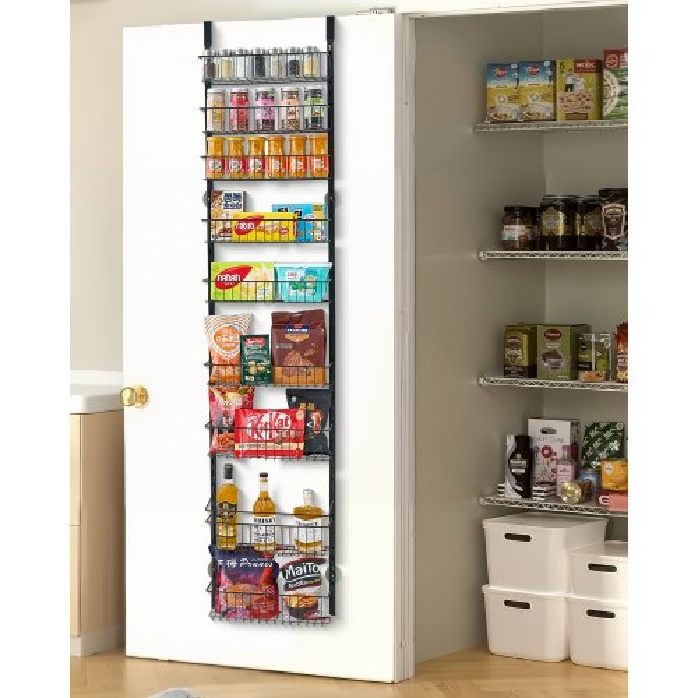 VEVOR Over the Door Pantry Organizer, Οργάνωση και αποθήκευση ντουλαπιών 9 επιπέδων, κρεμαστή σχάρα μπαχαρικών από ατσάλι βαρέως τύπου, ρυθμιζόμενα ράφια μπαχαρικών στον τοίχο, για οικιακή κουζίνα μπάνιο πλυντηρίου, μαύρο