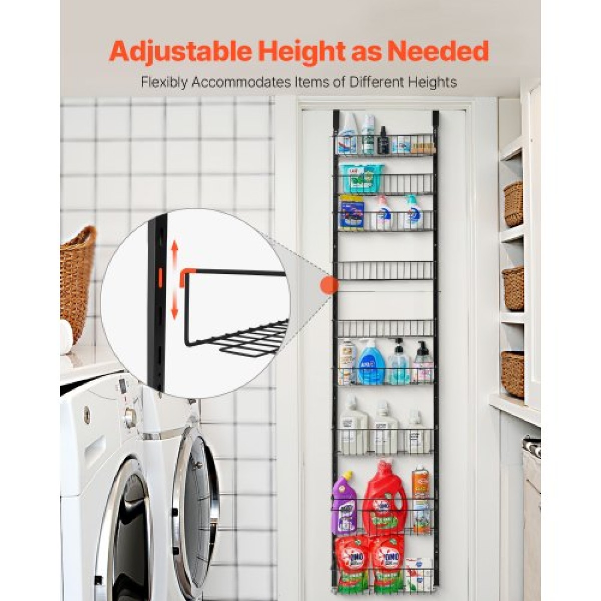 VEVOR Over the Door Pantry Organizer, Οργάνωση και αποθήκευση ντουλαπιών 9 επιπέδων, κρεμαστή σχάρα μπαχαρικών από ατσάλι βαρέως τύπου, ρυθμιζόμενα ράφια μπαχαρικών στον τοίχο, για οικιακή κουζίνα μπάνιο πλυντηρίου, μαύρο