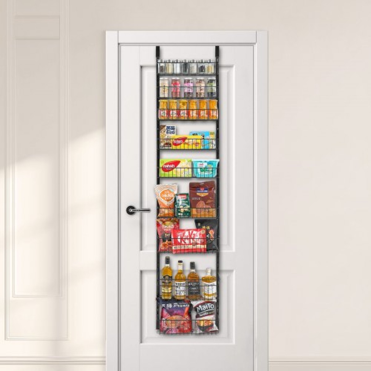 VEVOR Over the Door Pantry Organizer, Οργάνωση και αποθήκευση ντουλαπιών 9 επιπέδων, κρεμαστή σχάρα μπαχαρικών από ατσάλι βαρέως τύπου, ρυθμιζόμενα ράφια μπαχαρικών στον τοίχο, για οικιακή κουζίνα μπάνιο πλυντηρίου, μαύρο