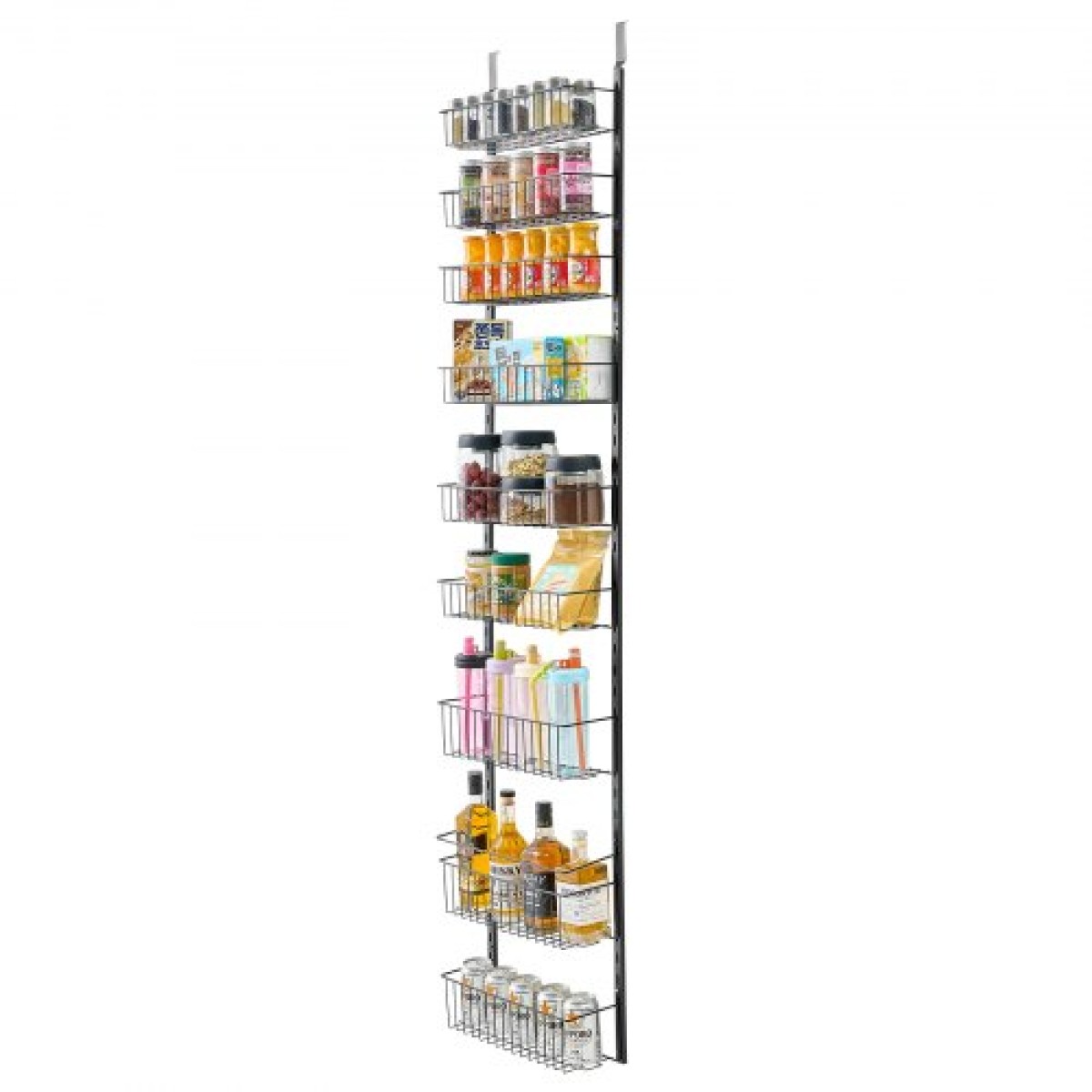 VEVOR Over the Door Pantry Organizer, Οργάνωση και αποθήκευση ντουλαπιών 9 επιπέδων, κρεμαστή σχάρα μπαχαρικών από ατσάλι βαρέως τύπου, ρυθμιζόμενα ράφια μπαχαρικών στον τοίχο, για οικιακή κουζίνα μπάνιο πλυντηρίου, μαύρο