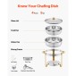 VEVOR Chafing Dish Dish Buffet Set, 5 Qt 4 Pack, Chafer από ανοξείδωτο ατσάλι με 4 πλήρους μεγέθους τηγάνι, στρογγυλός θερμός διακομιστής Catering με γυάλινο καπάκι Πτυσσόμενη βάση καυσίμου, για δεξίωση γάμου, χρυσό