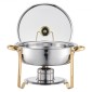 VEVOR Chafing Dish Dish Buffet Set, 5 Qt 4 Pack, Chafer από ανοξείδωτο ατσάλι με 4 πλήρους μεγέθους τηγάνι, στρογγυλός θερμός διακομιστής Catering με γυάλινο καπάκι Πτυσσόμενη βάση καυσίμου, για δεξίωση γάμου, χρυσό