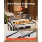 VEVOR Roll Top Chafing Dish Buffet Set, 9 Qt 1 Pack Chafer από ανοξείδωτο ατσάλι με 2 τηγάνια μισού μεγέθους, Ορθογώνιος θερμαντήρας Catering με ορατό καπάκι Πτυσσόμενη βάση καυσίμου, ασημί