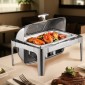VEVOR Roll Top Chafing Dish Buffet Set, 9 Qt 1 Pack Chafer από ανοξείδωτο ατσάλι με 2 τηγάνια μισού μεγέθους, Ορθογώνιος θερμαντήρας Catering με ορατό καπάκι Πτυσσόμενη βάση καυσίμου, ασημί