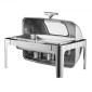 VEVOR Roll Top Chafing Dish Buffet Set, 9 Qt 1 Pack Chafer από ανοξείδωτο ατσάλι με 2 τηγάνια μισού μεγέθους, Ορθογώνιος θερμαντήρας Catering με ορατό καπάκι Πτυσσόμενη βάση καυσίμου, ασημί