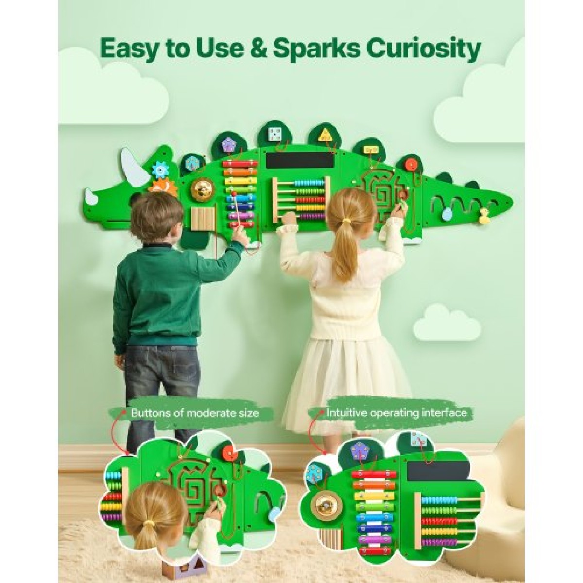 VEVOR Dinosaur Activity Wall Busy Board Panels, 11 Activities, Montessori Sensory Wall Toy για παιδιά 3-12 ετών, Montessori Learning Activity Center, Ideal for Toddler Playroom Nursroom Classroom