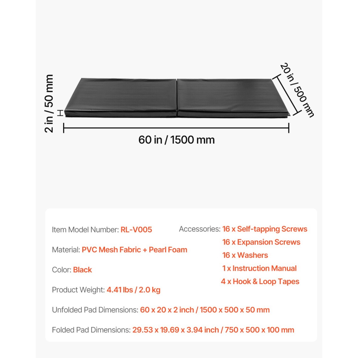 Επένδυση τοίχου VEVOR Gym, 60 x 20 x 2 ιντσών, ανθεκτικό στο σχίσιμο χαλάκι τοίχου, αφαιρούμενο πάχος αφρού 2 ιντσών επίτοιχο για γήπεδο μπάσκετ υψηλής πυκνότητας, ανθεκτικό αδιάβροχο προστατευτικό μαξιλαράκι για υπόγειο γκαράζ γυμναστικής