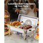 VEVOR Chafing Dish Dish Buffet Set, 4 Qt 2 Pack, Chafer από ανοξείδωτο ατσάλι με 4 τηγάνια μισού μεγέθους, Ορθογώνιος διακομιστής Catering Warmer με γυάλινο καπάκι Πτυσσόμενη βάση καυσίμου, για δείπνο γάμου