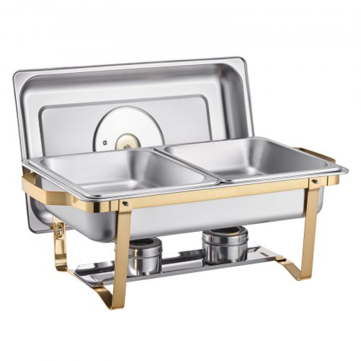VEVOR Chafing Dish Dish Buffet Set, 4 Qt 2 Pack, Chafer από ανοξείδωτο ατσάλι με 4 τηγάνια μισού μεγέθους, Ορθογώνιος διακομιστής Catering Warmer με γυάλινο καπάκι Πτυσσόμενη βάση καυσίμου, για δείπνο γάμου