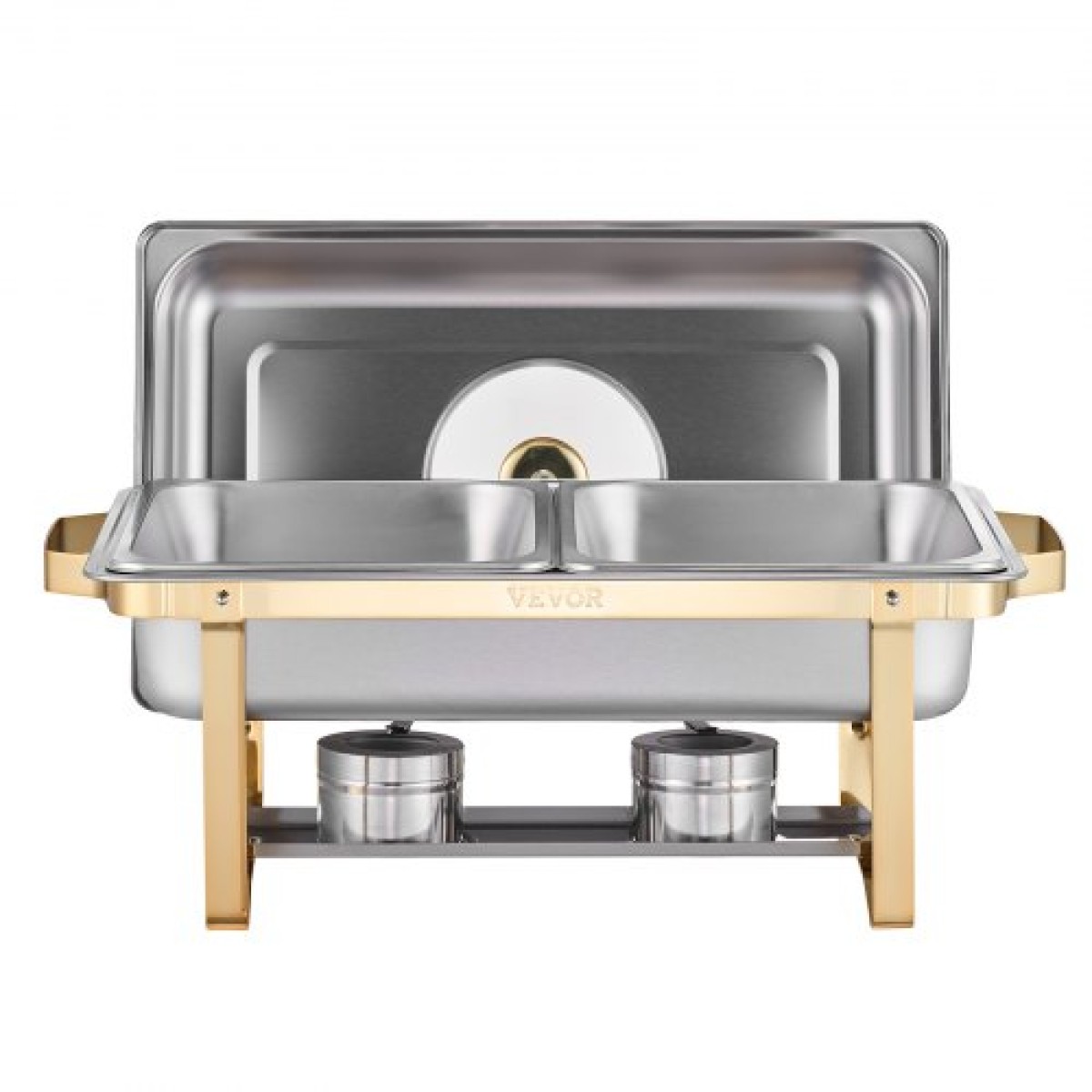 VEVOR Chafing Dish Dish Buffet Set, 4 Qt 2 Pack, Chafer από ανοξείδωτο ατσάλι με 4 τηγάνια μισού μεγέθους, Ορθογώνιος διακομιστής Catering Warmer με γυάλινο καπάκι Πτυσσόμενη βάση καυσίμου, για δείπνο γάμου