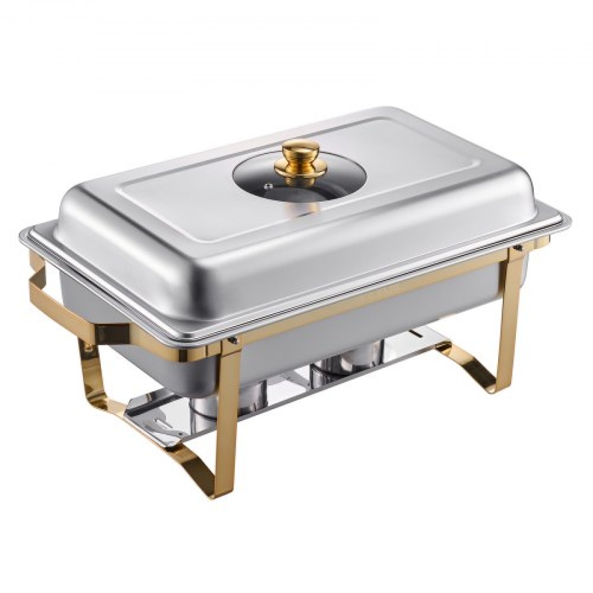 VEVOR Chafing Dish Dish Buffet Set, 4 Qt 2 Pack, Chafer από ανοξείδωτο ατσάλι με 4 τηγάνια μισού μεγέθους, Ορθογώνιος διακομιστής Catering Warmer με γυάλινο καπάκι Πτυσσόμενη βάση καυσίμου, για δείπνο γάμου