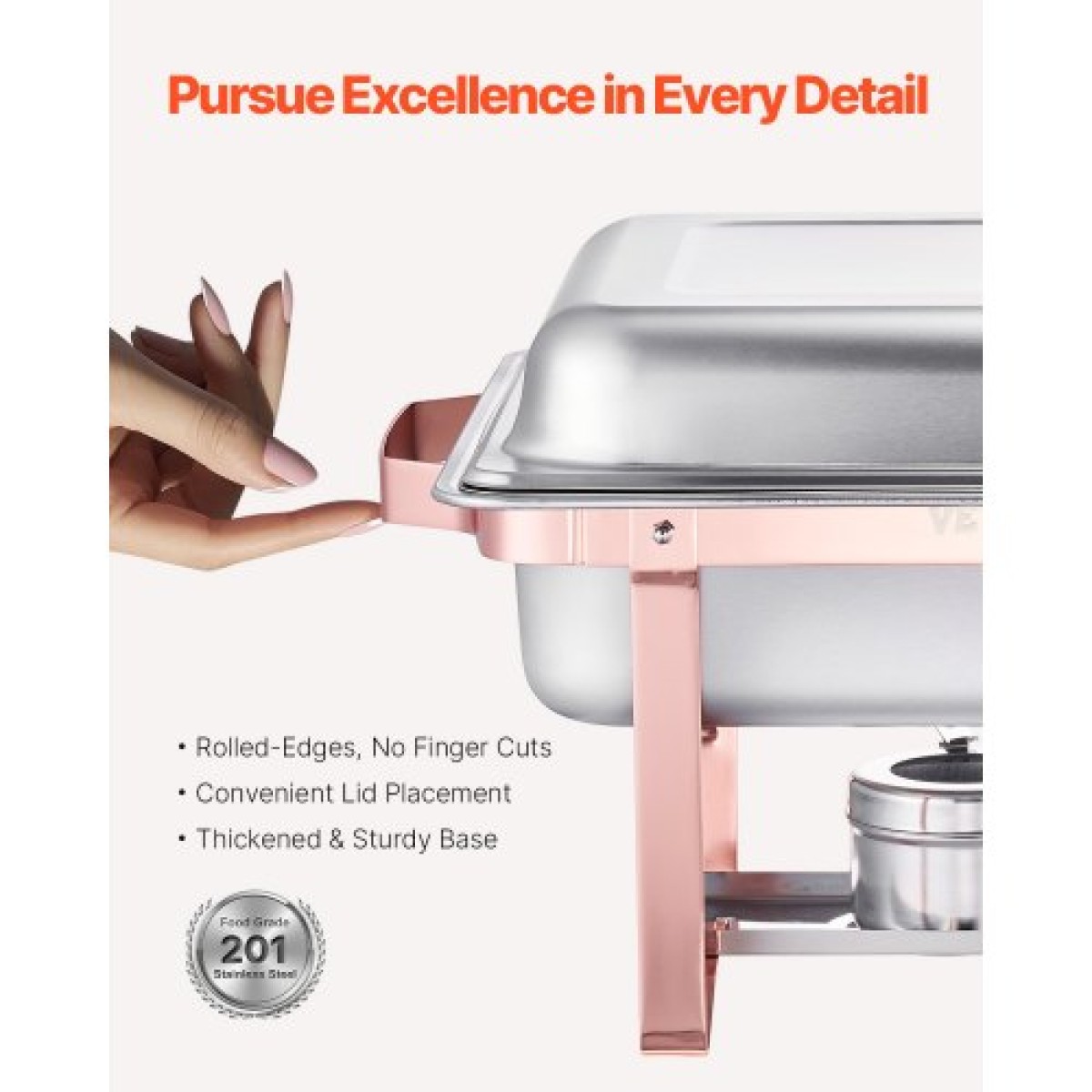 VEVOR Chafing Dish Dish Buffet Set, 8 Qt 2 Pack, Chafer από ανοξείδωτο ατσάλι με 2 τηγάνια πλήρους μεγέθους, Ορθογώνιος διακομιστής Catering Warmer με καπάκι Water Pan Stand Θήκη καυσίμου, για Δείπνο Γάμου, Ροζ χρυσό