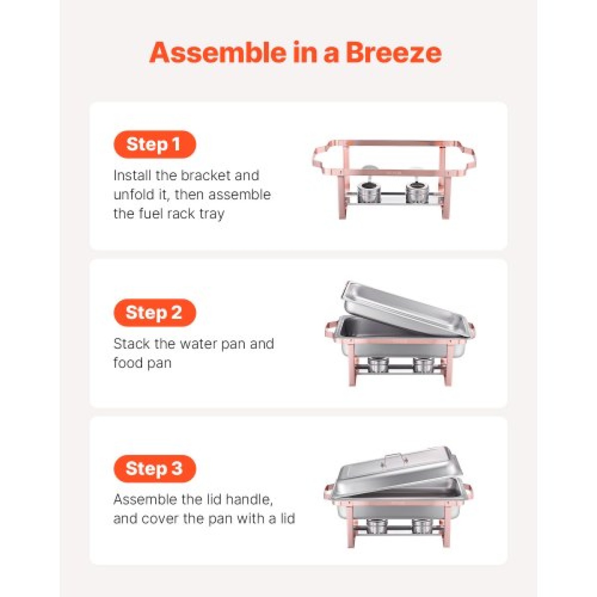 VEVOR Chafing Dish Dish Buffet Set, 8 Qt 2 Pack, Chafer από ανοξείδωτο ατσάλι με 2 τηγάνια πλήρους μεγέθους, Ορθογώνιος διακομιστής Catering Warmer με καπάκι Water Pan Stand Θήκη καυσίμου, για Δείπνο Γάμου, Ροζ χρυσό
