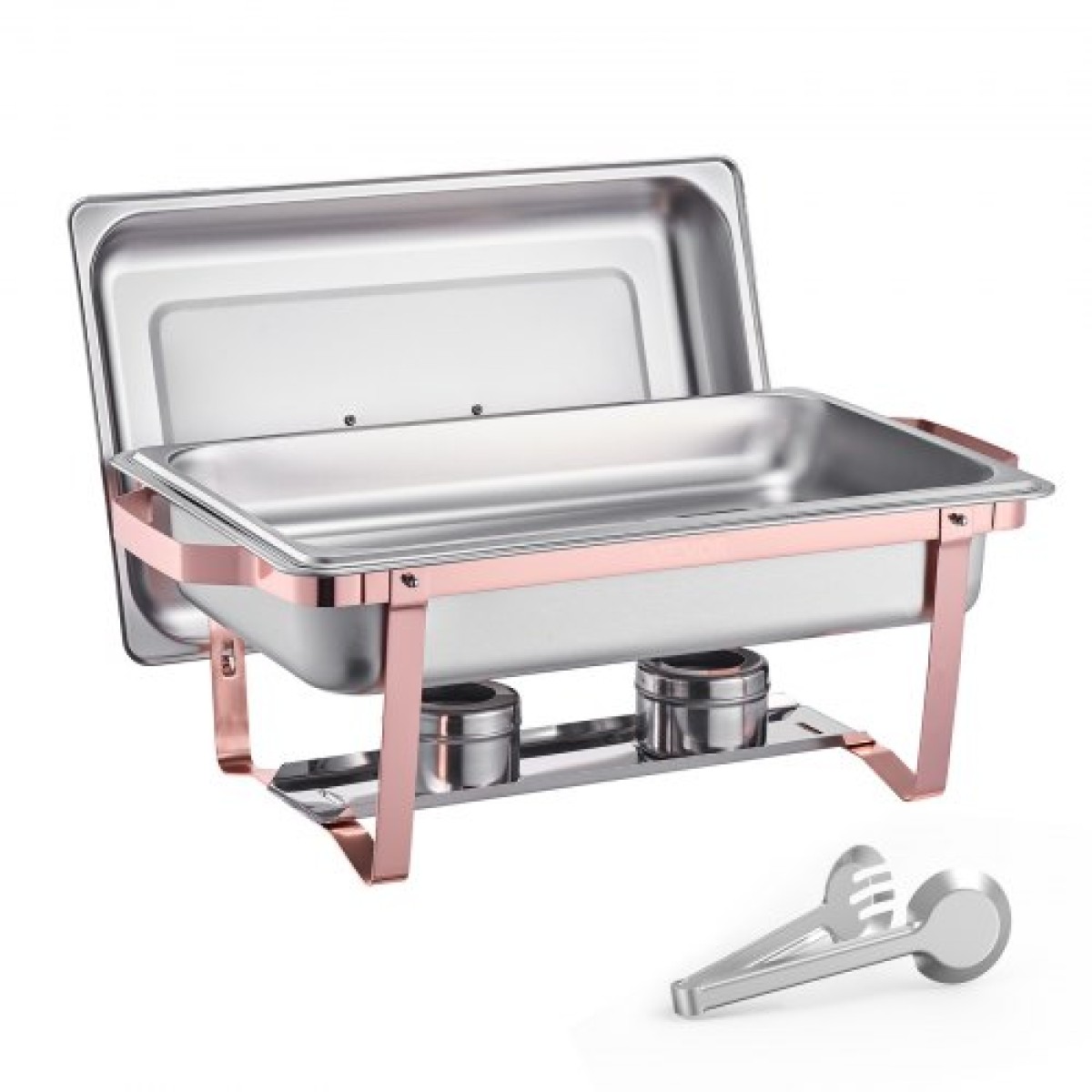 VEVOR Chafing Dish Dish Buffet Set, 8 Qt 2 Pack, Chafer από ανοξείδωτο ατσάλι με 2 τηγάνια πλήρους μεγέθους, Ορθογώνιος διακομιστής Catering Warmer με καπάκι Water Pan Stand Θήκη καυσίμου, για Δείπνο Γάμου, Ροζ χρυσό