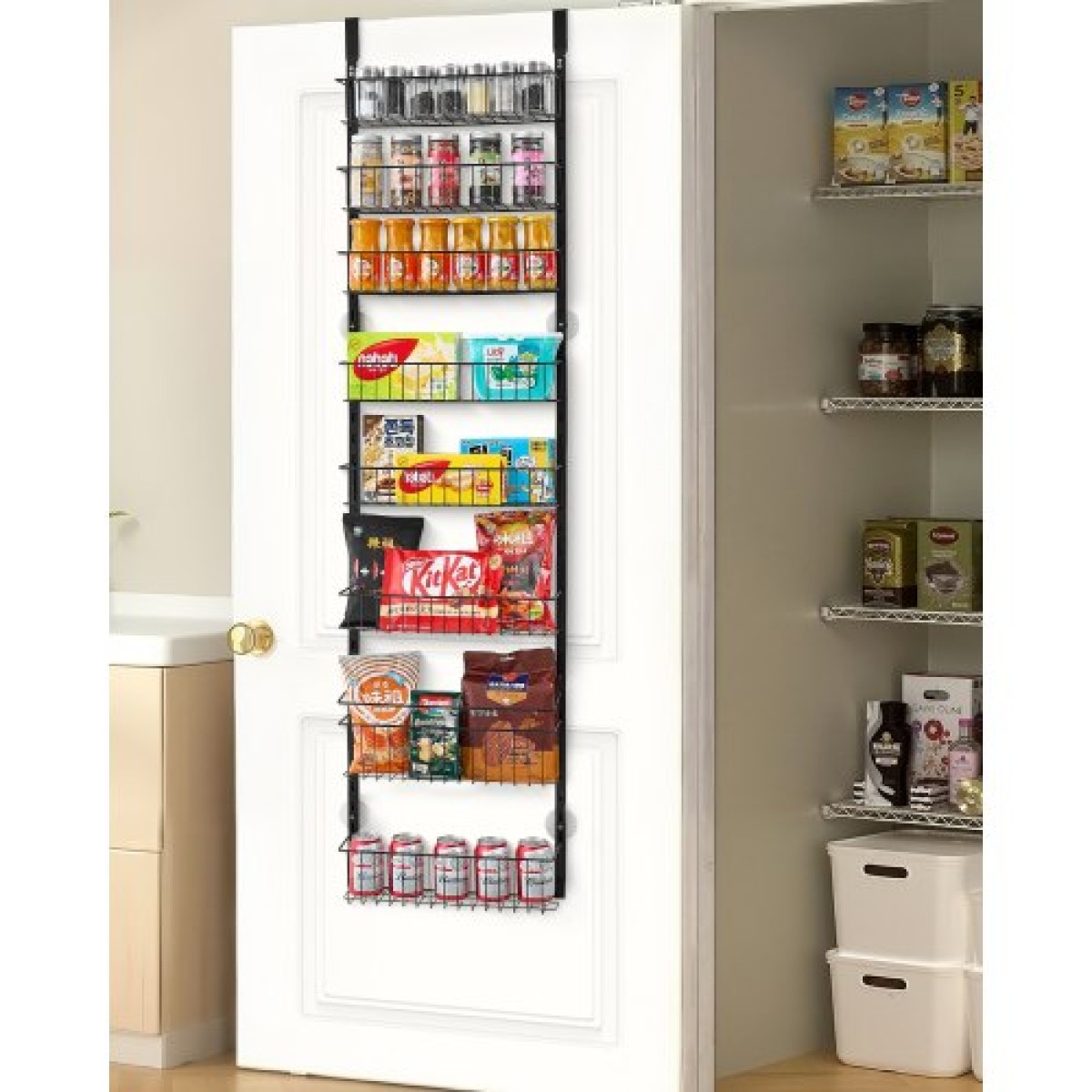 VEVOR Over the Door Pantry Organizer, Οργάνωση και αποθήκευση ντουλαπιών 8 επιπέδων, βαρέως τύπου ατσάλινη κρεμαστή σχάρα μπαχαρικών, ρυθμιζόμενα ράφια μπαχαρικών τοίχου, για οικιακή κουζίνα μπάνιο πλυντηρίου, μαύρο