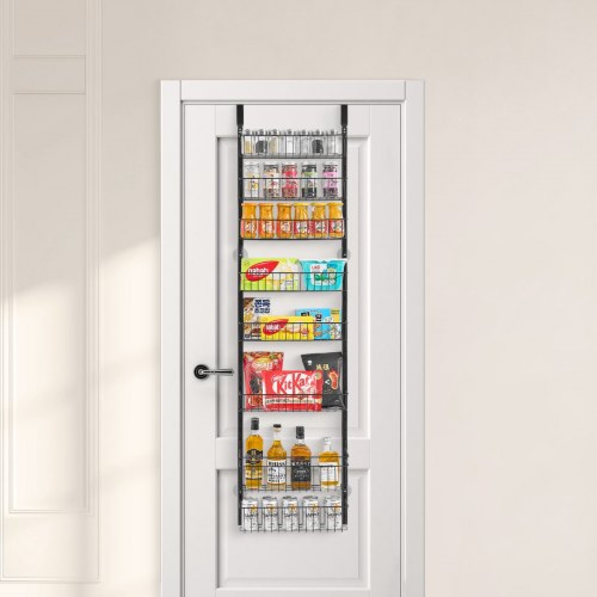 VEVOR Over the Door Pantry Organizer, Οργάνωση και αποθήκευση ντουλαπιών 8 επιπέδων, βαρέως τύπου ατσάλινη κρεμαστή σχάρα μπαχαρικών, ρυθμιζόμενα ράφια μπαχαρικών τοίχου, για οικιακή κουζίνα μπάνιο πλυντηρίου, μαύρο