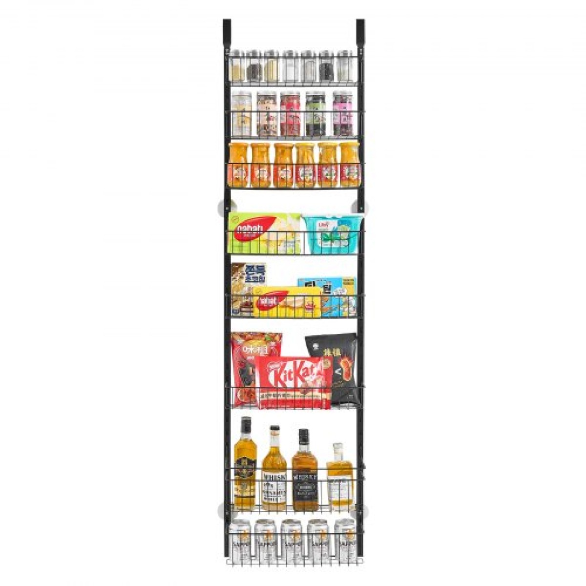 VEVOR Over the Door Pantry Organizer, Οργάνωση και αποθήκευση ντουλαπιών 8 επιπέδων, βαρέως τύπου ατσάλινη κρεμαστή σχάρα μπαχαρικών, ρυθμιζόμενα ράφια μπαχαρικών τοίχου, για οικιακή κουζίνα μπάνιο πλυντηρίου, μαύρο