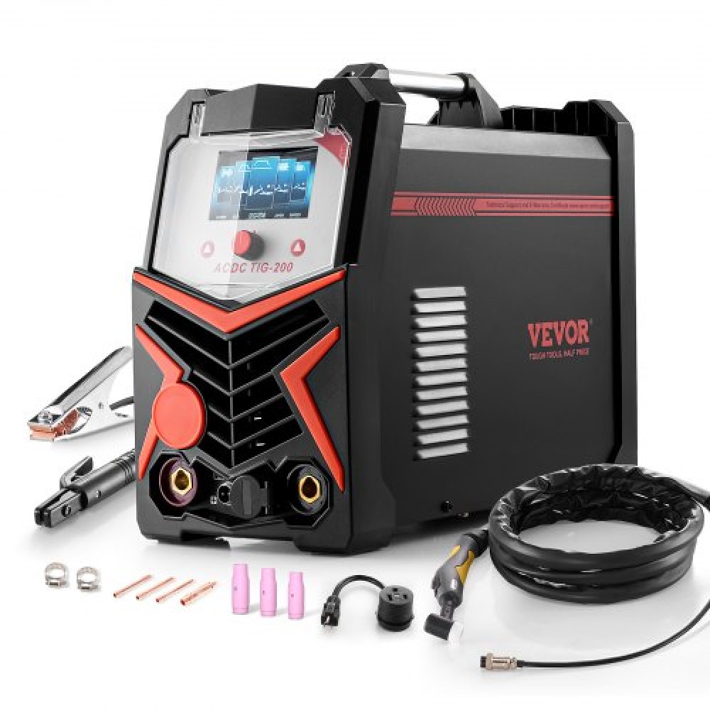 VEVOR TIG Welder, 200A 6-in-1 Aluminium Welding Machine (Οθόνη LED) - AC TIG/DC TIG/AC Pulse TIG/DC Pulse TIG/Spot TIG/MMA(Stick), Ηλεκτρικός Συγκολλητής με Συνεργικό Έλεγχο IGBT