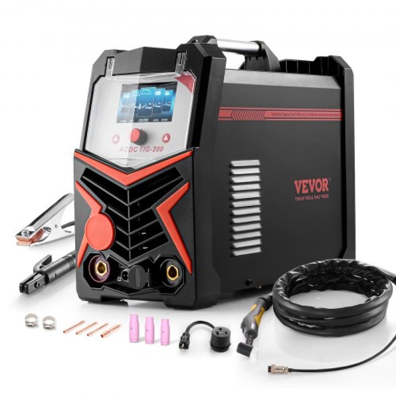 VEVOR TIG Welder, 200A 6-in-1 Aluminium Welding Machine (Οθόνη LED) - AC TIG/DC TIG/AC Pulse TIG/DC Pulse TIG/Spot TIG/MMA(Stick), Ηλεκτρικός Συγκολλητής με Συνεργικό Έλεγχο IGBT