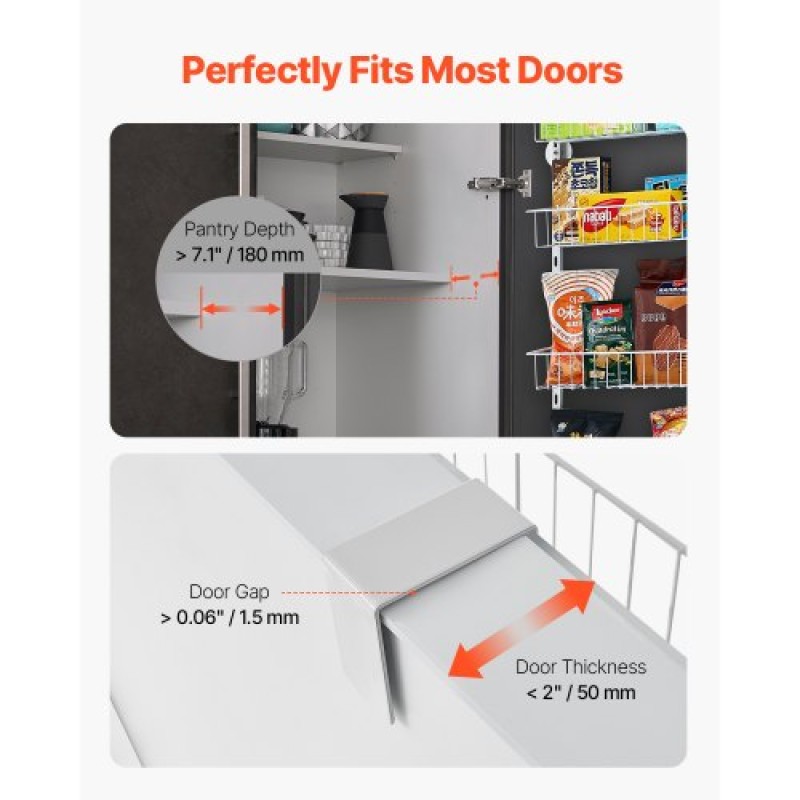 VEVOR Over the Door Pantry Organizer, Οργάνωση και αποθήκευση ντουλαπιών 9 επιπέδων, κρεμαστή σχάρα μπαχαρικών από ατσάλι βαρέως τύπου, ρυθμιζόμενα ράφια καρυκευμάτων τοίχου, για οικιακή κουζίνα μπάνιο πλυντηρίου, λευκό