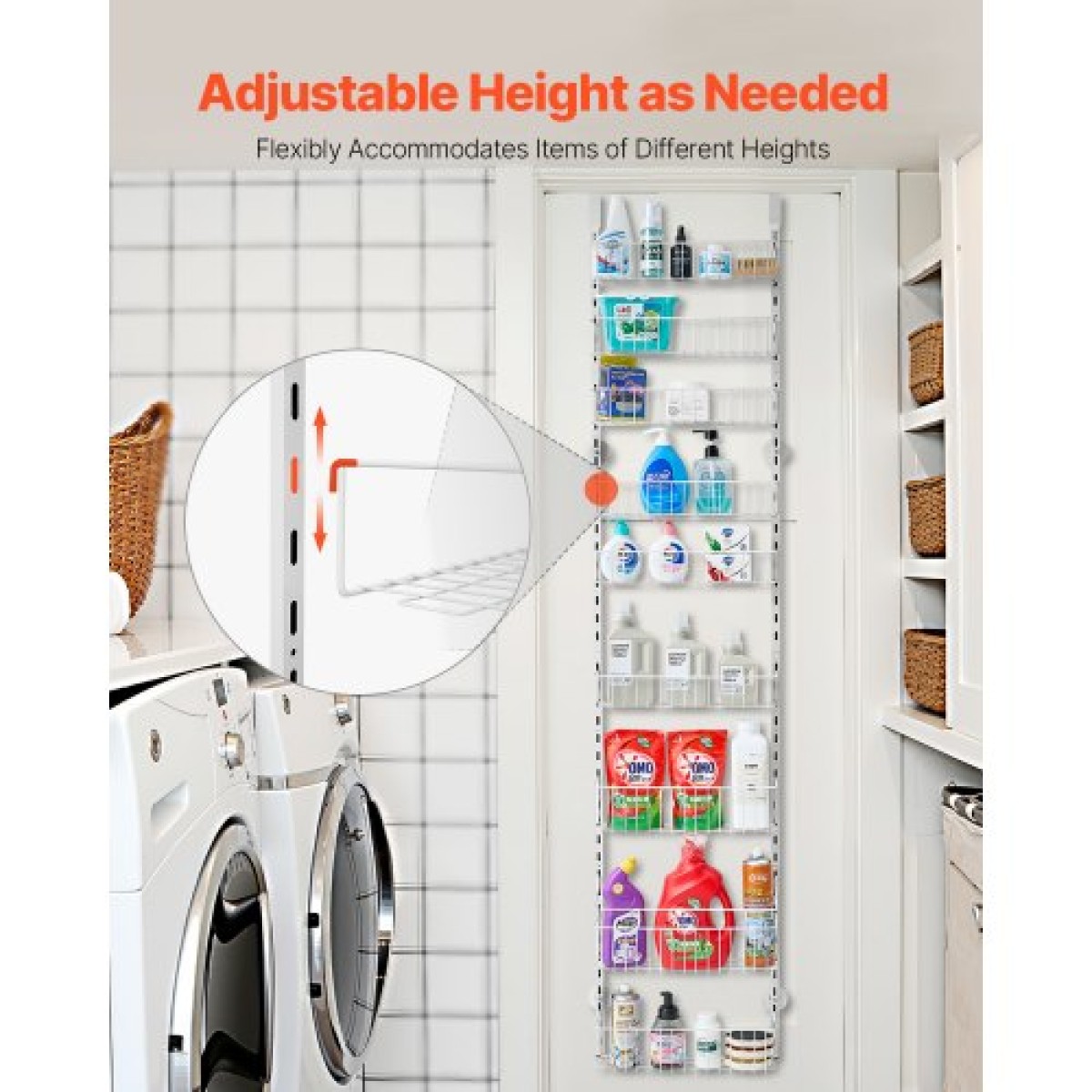 VEVOR Over the Door Pantry Organizer, Οργάνωση και αποθήκευση ντουλαπιών 9 επιπέδων, κρεμαστή σχάρα μπαχαρικών από ατσάλι βαρέως τύπου, ρυθμιζόμενα ράφια καρυκευμάτων τοίχου, για οικιακή κουζίνα μπάνιο πλυντηρίου, λευκό
