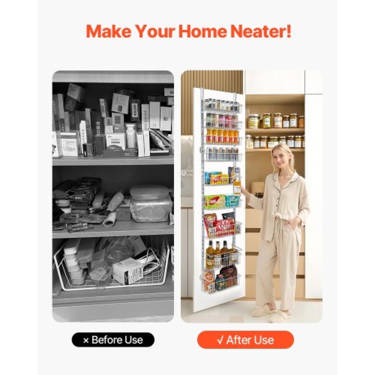 VEVOR Over the Door Pantry Organizer, Οργάνωση και αποθήκευση ντουλαπιών 9 επιπέδων, κρεμαστή σχάρα μπαχαρικών από ατσάλι βαρέως τύπου, ρυθμιζόμενα ράφια καρυκευμάτων τοίχου, για οικιακή κουζίνα μπάνιο πλυντηρίου, λευκό