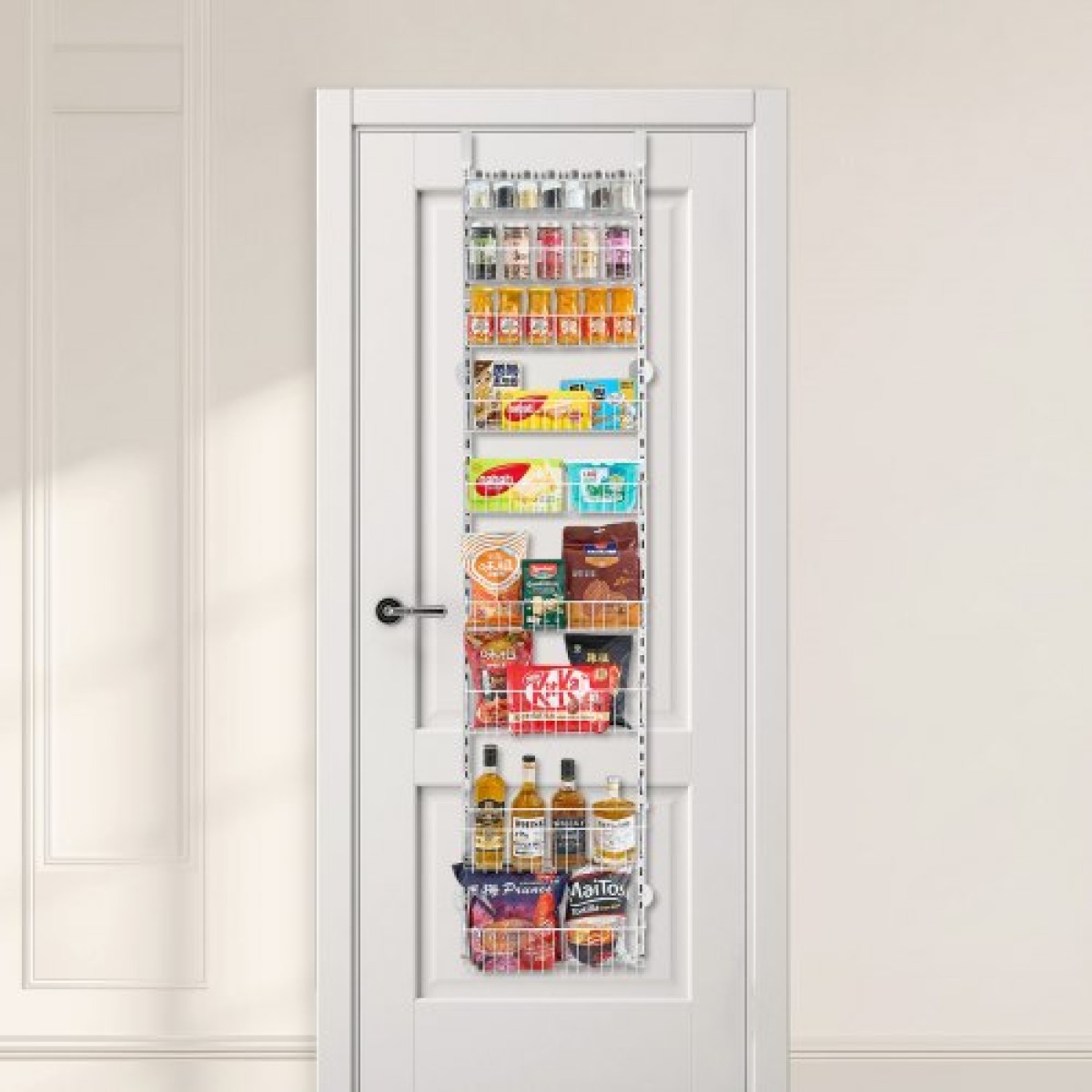 VEVOR Over the Door Pantry Organizer, Οργάνωση και αποθήκευση ντουλαπιών 9 επιπέδων, κρεμαστή σχάρα μπαχαρικών από ατσάλι βαρέως τύπου, ρυθμιζόμενα ράφια καρυκευμάτων τοίχου, για οικιακή κουζίνα μπάνιο πλυντηρίου, λευκό
