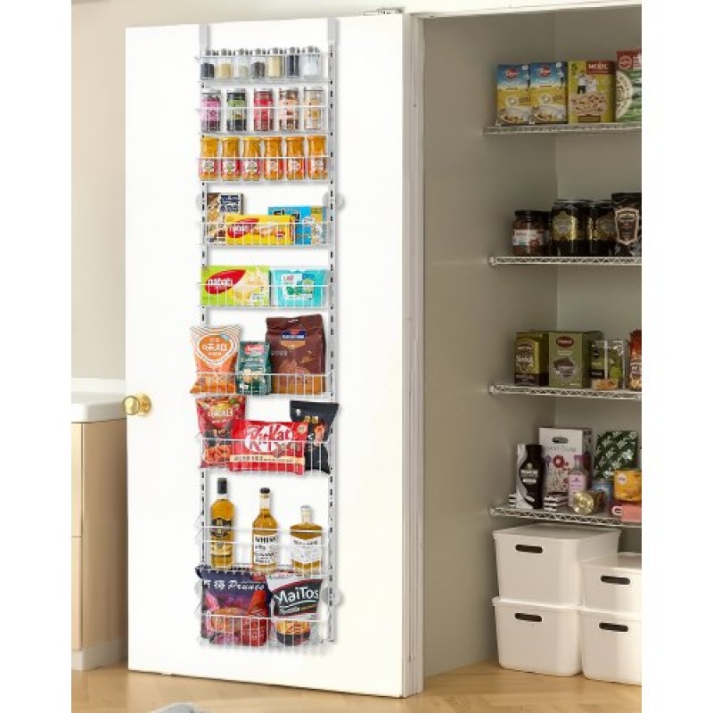 VEVOR Over the Door Pantry Organizer, Οργάνωση και αποθήκευση ντουλαπιών 9 επιπέδων, κρεμαστή σχάρα μπαχαρικών από ατσάλι βαρέως τύπου, ρυθμιζόμενα ράφια καρυκευμάτων τοίχου, για οικιακή κουζίνα μπάνιο πλυντηρίου, λευκό