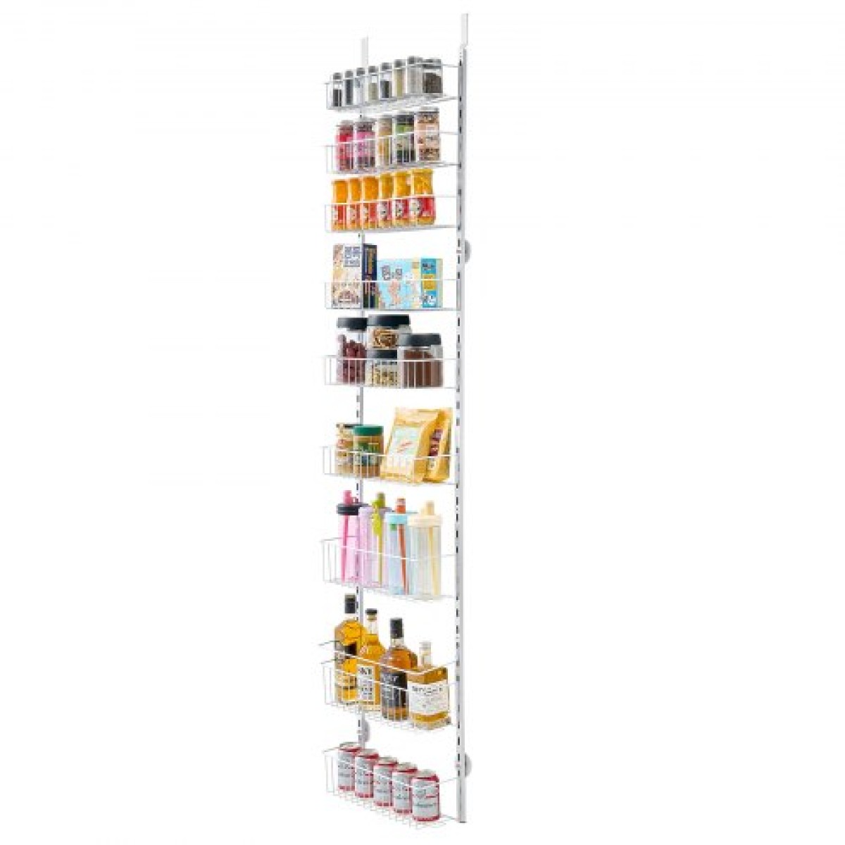 VEVOR Over the Door Pantry Organizer, Οργάνωση και αποθήκευση ντουλαπιών 9 επιπέδων, κρεμαστή σχάρα μπαχαρικών από ατσάλι βαρέως τύπου, ρυθμιζόμενα ράφια καρυκευμάτων τοίχου, για οικιακή κουζίνα μπάνιο πλυντηρίου, λευκό