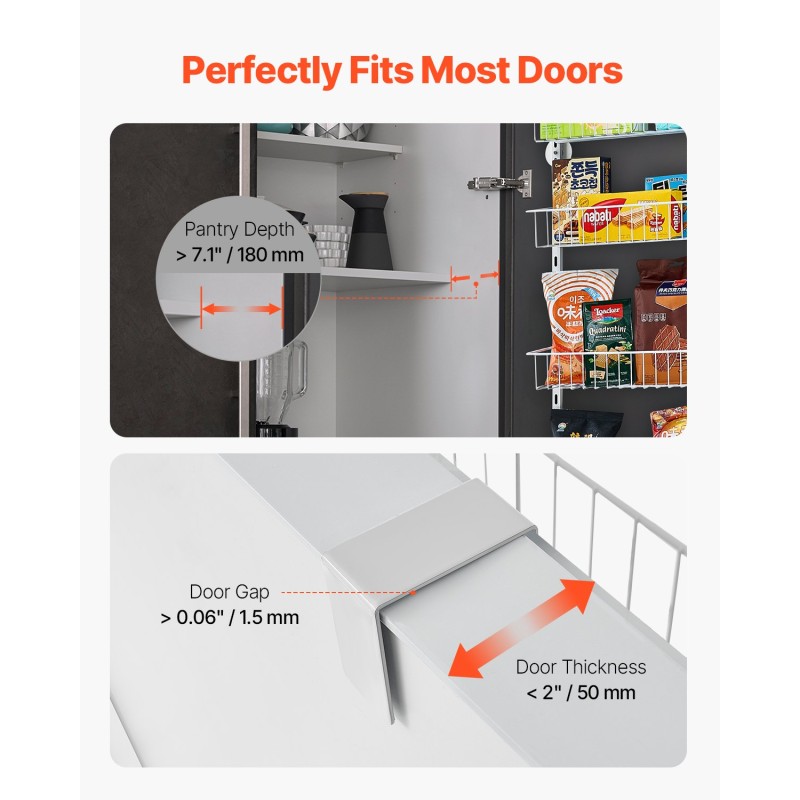 VEVOR Over the Door Pantry Organizer, Οργάνωση και αποθήκευση ντουλαπιών 10 επιπέδων, κρεμαστή σχάρα μπαχαρικών από ατσάλι βαρέως τύπου, ρυθμιζόμενα ράφια καρυκευμάτων τοίχου, για οικιακή κουζίνα, πλυντήριο μπάνιου, λευκό