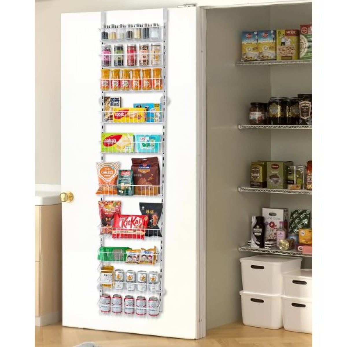 VEVOR Over the Door Pantry Organizer, Οργάνωση και αποθήκευση ντουλαπιών 10 επιπέδων, κρεμαστή σχάρα μπαχαρικών από ατσάλι βαρέως τύπου, ρυθμιζόμενα ράφια καρυκευμάτων τοίχου, για οικιακή κουζίνα, πλυντήριο μπάνιου, λευκό