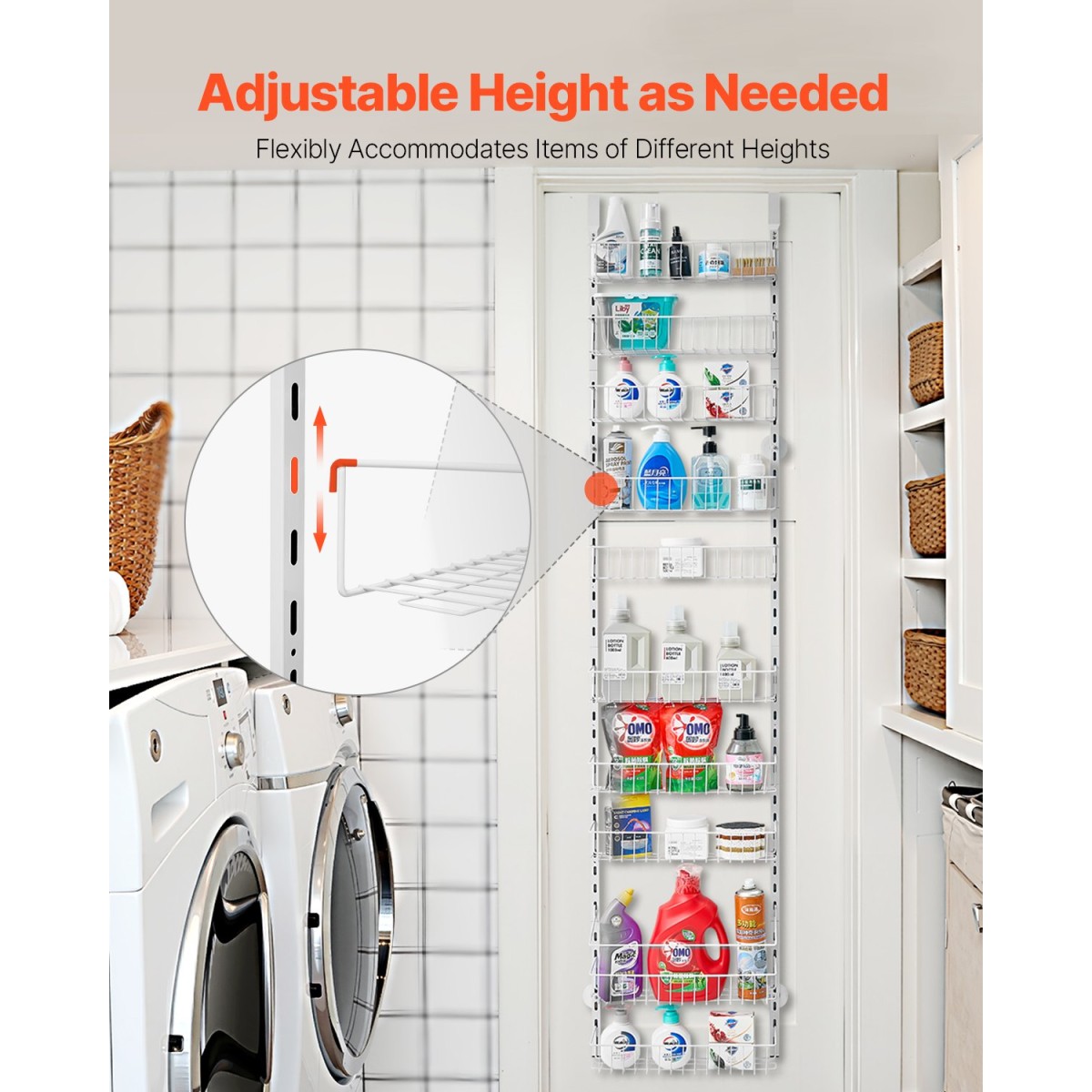 VEVOR Over the Door Pantry Organizer, Οργάνωση και αποθήκευση ντουλαπιών 10 επιπέδων, κρεμαστή σχάρα μπαχαρικών από ατσάλι βαρέως τύπου, ρυθμιζόμενα ράφια καρυκευμάτων τοίχου, για οικιακή κουζίνα, πλυντήριο μπάνιου, λευκό