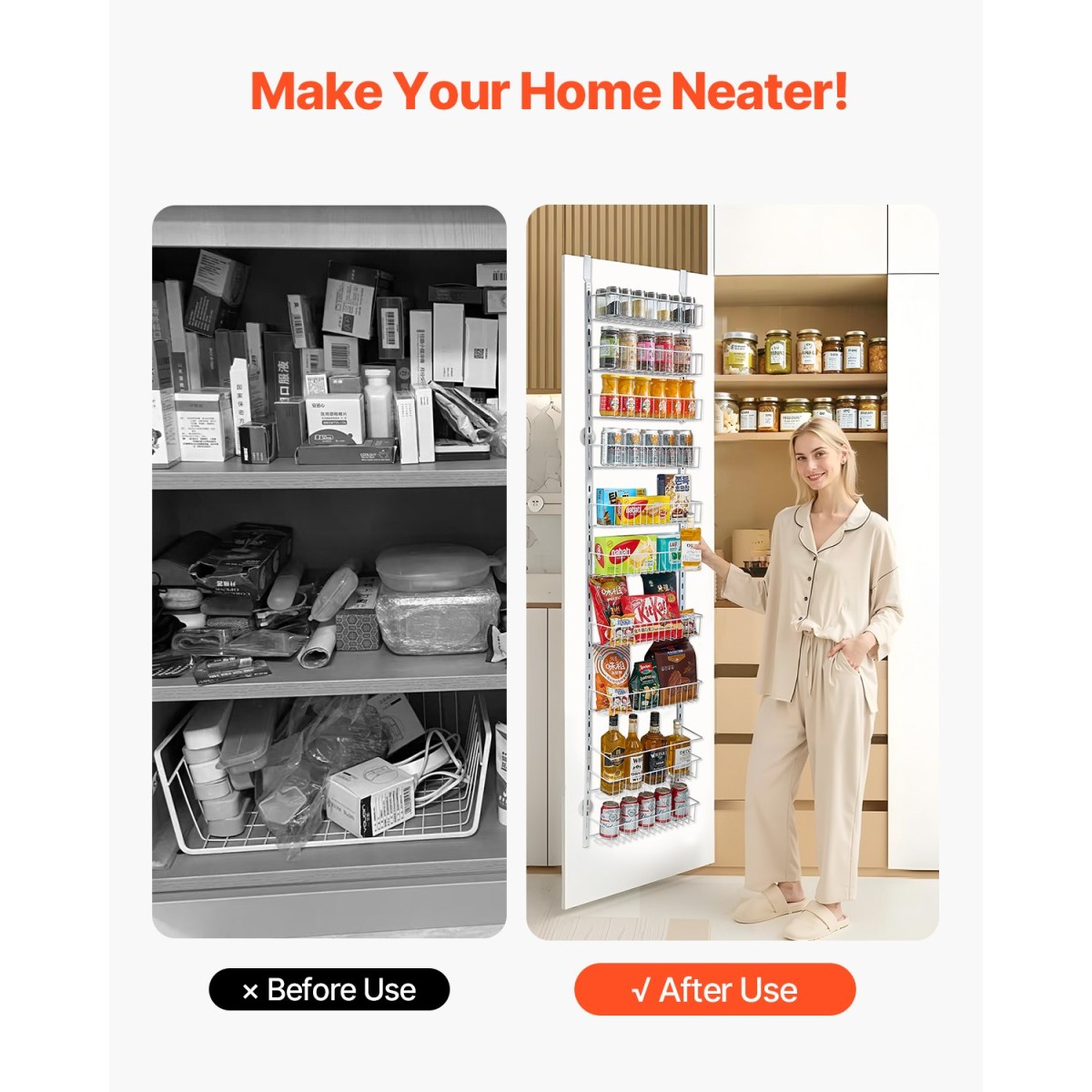 VEVOR Over the Door Pantry Organizer, Οργάνωση και αποθήκευση ντουλαπιών 10 επιπέδων, κρεμαστή σχάρα μπαχαρικών από ατσάλι βαρέως τύπου, ρυθμιζόμενα ράφια καρυκευμάτων τοίχου, για οικιακή κουζίνα, πλυντήριο μπάνιου, λευκό