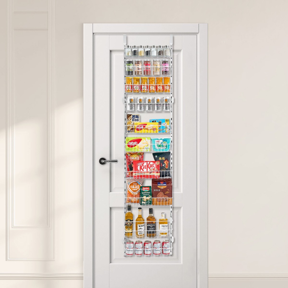 VEVOR Over the Door Pantry Organizer, Οργάνωση και αποθήκευση ντουλαπιών 10 επιπέδων, κρεμαστή σχάρα μπαχαρικών από ατσάλι βαρέως τύπου, ρυθμιζόμενα ράφια καρυκευμάτων τοίχου, για οικιακή κουζίνα, πλυντήριο μπάνιου, λευκό