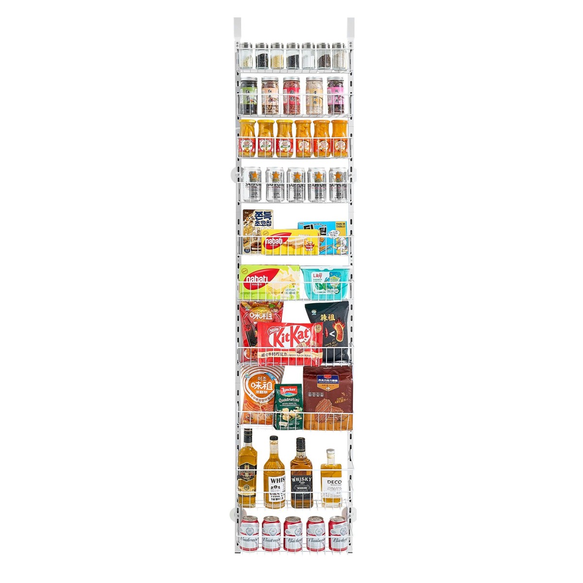 VEVOR Over the Door Pantry Organizer, Οργάνωση και αποθήκευση ντουλαπιών 10 επιπέδων, κρεμαστή σχάρα μπαχαρικών από ατσάλι βαρέως τύπου, ρυθμιζόμενα ράφια καρυκευμάτων τοίχου, για οικιακή κουζίνα, πλυντήριο μπάνιου, λευκό