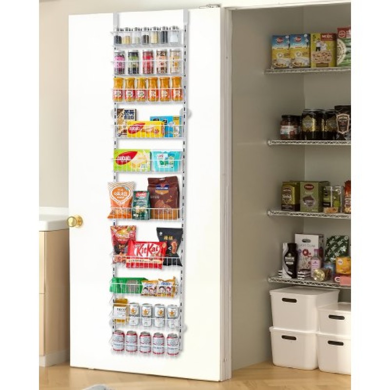 VEVOR Over the Door Pantry Organizer, Οργάνωση και αποθήκευση ντουλαπιών 10 επιπέδων, κρεμαστή σχάρα μπαχαρικών από ατσάλι βαρέως τύπου, ρυθμιζόμενα ράφια καρυκευμάτων τοίχου, για οικιακή κουζίνα, πλυντήριο μπάνιου, λευκό