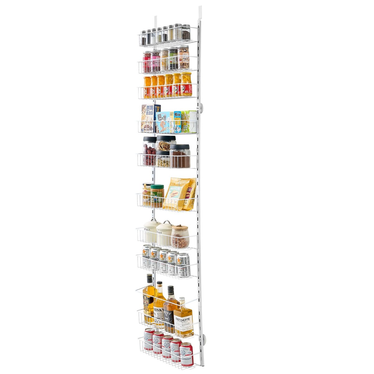 VEVOR Over the Door Pantry Organizer, Οργάνωση και αποθήκευση ντουλαπιών 10 επιπέδων, κρεμαστή σχάρα μπαχαρικών από ατσάλι βαρέως τύπου, ρυθμιζόμενα ράφια καρυκευμάτων τοίχου, για οικιακή κουζίνα, πλυντήριο μπάνιου, λευκό
