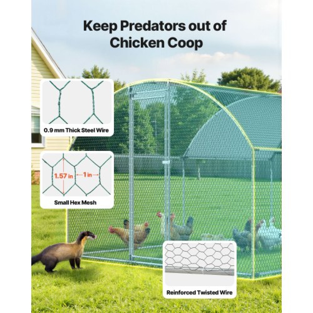 VEVOR Metal Chicken Coop, 9,8x13,1x6,5 ft Μεγάλα Walk-in Chicken Runs με κάλυμμα, Περίβλημα Doom Roof Hen House με κλειδαριά ασφαλείας, Στυλό πουλερικών για υπαίθριο κλουβί πάπιας για αυλή, φάρμα, αυλή