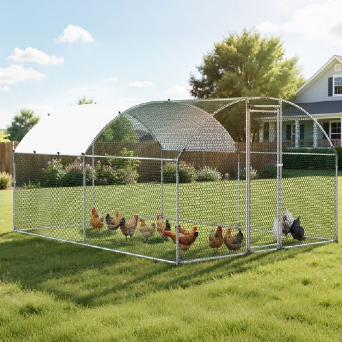 VEVOR Metal Chicken Coop, 9,8x13,1x6,5 ft Μεγάλα Walk-in Chicken Runs με κάλυμμα, Περίβλημα Doom Roof Hen House με κλειδαριά ασφαλείας, Στυλό πουλερικών για υπαίθριο κλουβί πάπιας για αυλή, φάρμα, αυλή