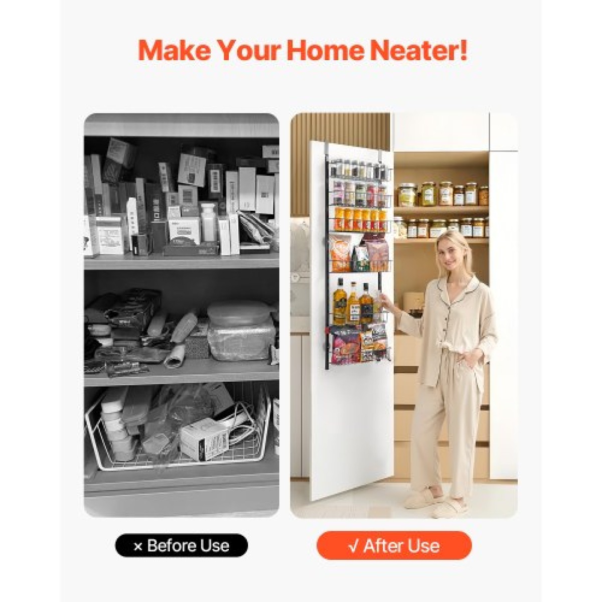 VEVOR Over the Door Pantry Organizer, Οργάνωση και αποθήκευση ντουλαπιών 6 επιπέδων, βαρέως τύπου ατσάλινη κρεμαστή σχάρα μπαχαρικών, ρυθμιζόμενα ράφια καρυκευμάτων τοίχου, για οικιακή κουζίνα, πλυντήριο μπάνιου, μαύρο