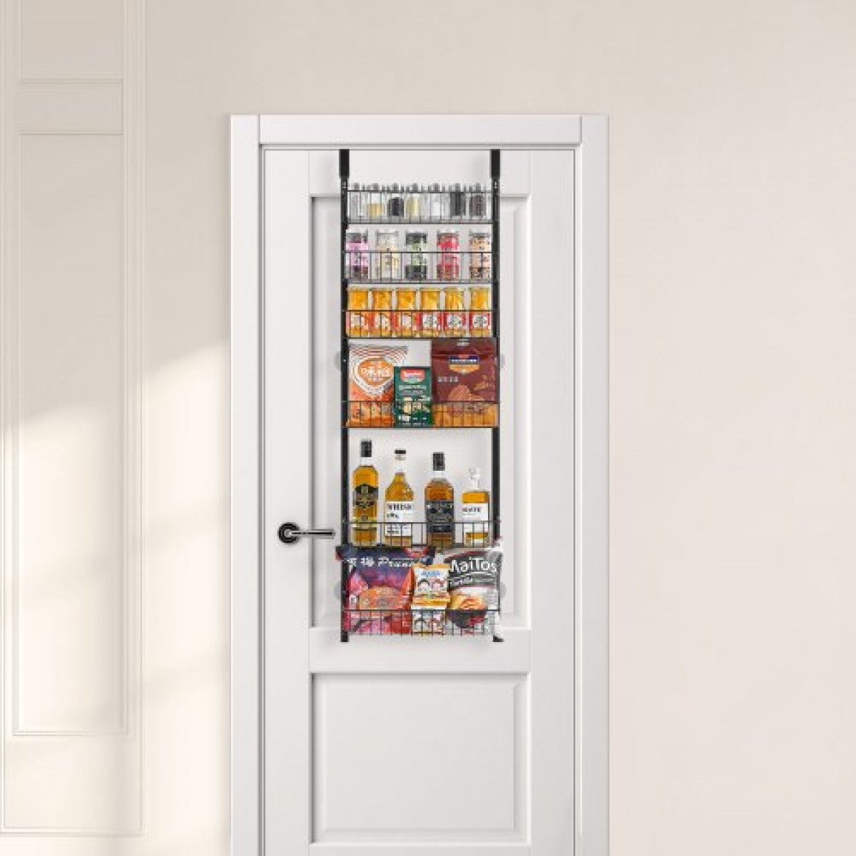 VEVOR Over the Door Pantry Organizer, Οργάνωση και αποθήκευση ντουλαπιών 6 επιπέδων, βαρέως τύπου ατσάλινη κρεμαστή σχάρα μπαχαρικών, ρυθμιζόμενα ράφια καρυκευμάτων τοίχου, για οικιακή κουζίνα, πλυντήριο μπάνιου, μαύρο