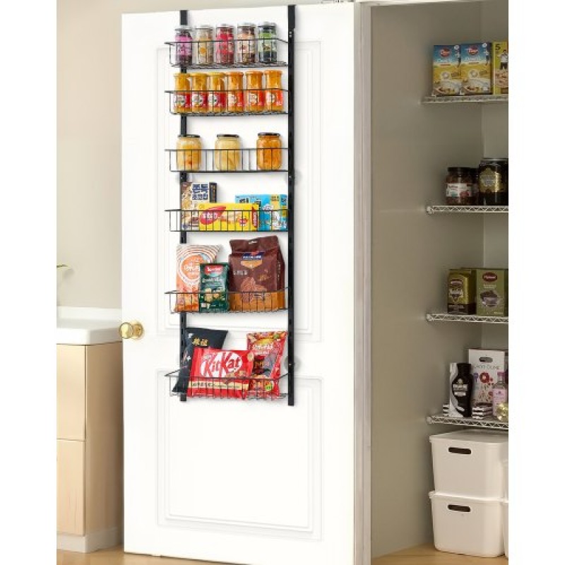 VEVOR Over the Door Pantry Organizer, Οργάνωση και αποθήκευση ντουλαπιών 6 επιπέδων, βαρέως τύπου ατσάλινη κρεμαστή σχάρα μπαχαρικών, ρυθμιζόμενα ράφια καρυκευμάτων τοίχου, για οικιακή κουζίνα, πλυντήριο μπάνιου, μαύρο