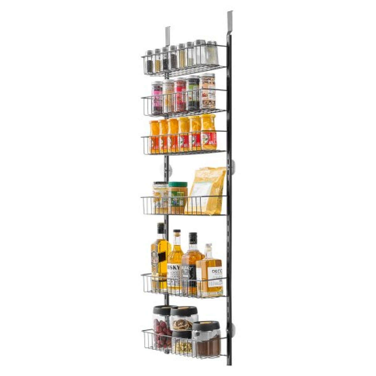 VEVOR Over the Door Pantry Organizer, Οργάνωση και αποθήκευση ντουλαπιών 6 επιπέδων, βαρέως τύπου ατσάλινη κρεμαστή σχάρα μπαχαρικών, ρυθμιζόμενα ράφια καρυκευμάτων τοίχου, για οικιακή κουζίνα, πλυντήριο μπάνιου, μαύρο
