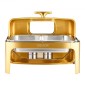 Πλήρες σετ μπουφέ πιάτων VEVOR Roll Chafing, 9Qt φουρκέτα από ανοξείδωτο ατσάλι με τηγάνι πλήρους μεγέθους, ορθογώνιος διακομιστής κέτερινγκ με ορατό καπάκι Πτυσσόμενη βάση τροφοδοσίας καυσίμου, χρυσό