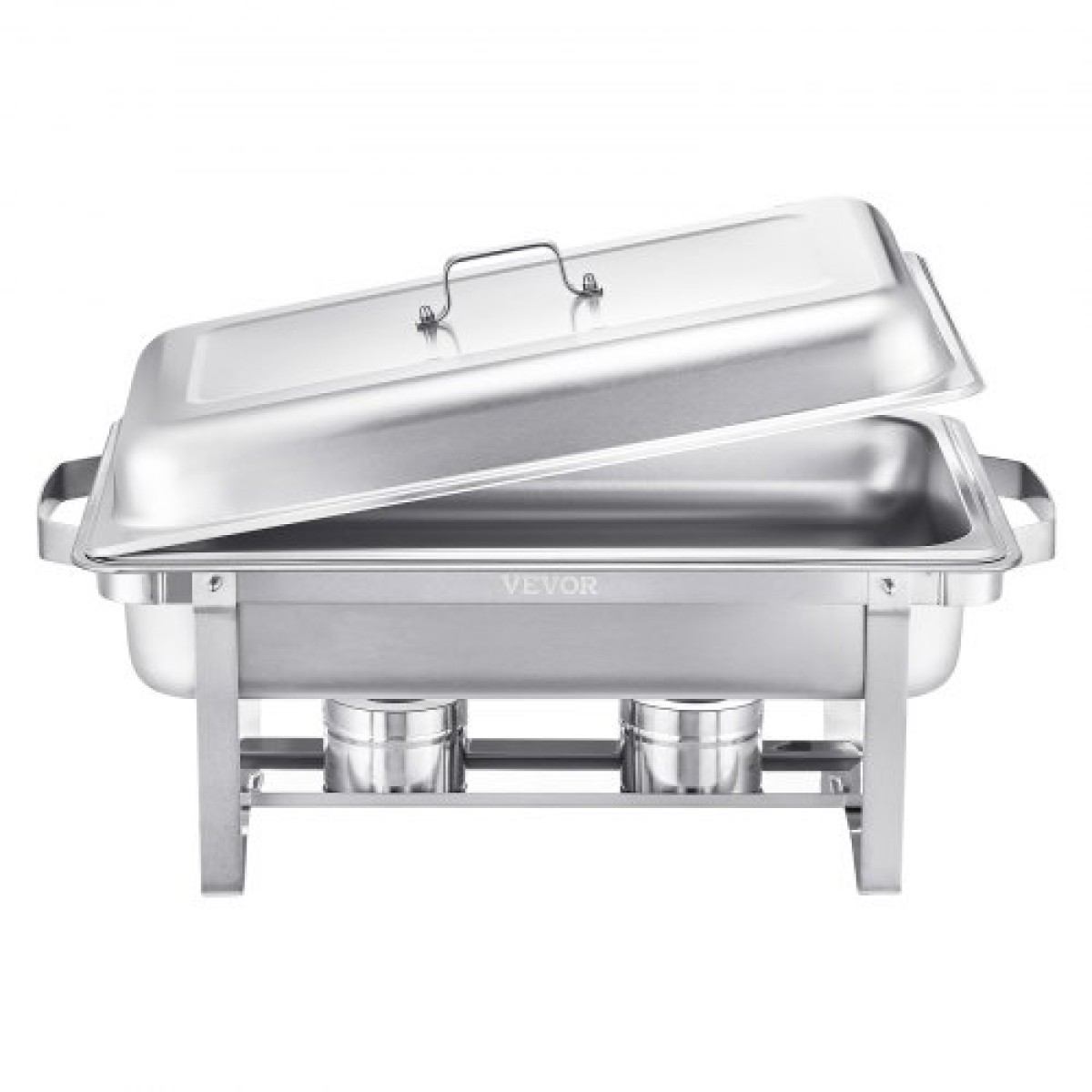 VEVOR Chafing Dish Dish Buffet Set, 8 Qt 4 Pack, Chafer από ανοξείδωτο χάλυβα με 4 τηγάνια πλήρους μεγέθους, Ορθογώνιος διακομιστής Catering Warmer με καπάκι Water Pan Stand Θήκη καυσίμου, για Γαμήλια πάρτι Δείπνα, Ασημί
