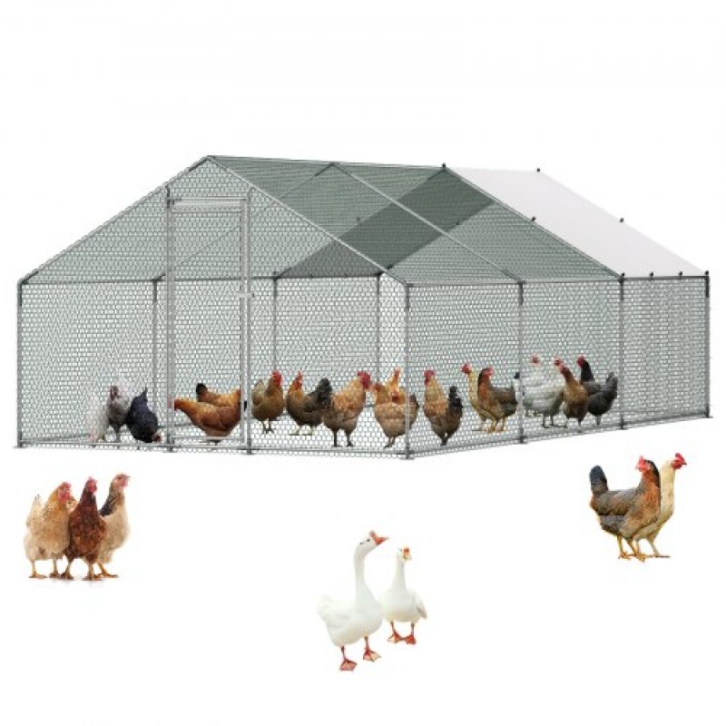 VEVOR Metal Chicken Coop, 9,8x19,6x6,5 ft Μεγάλες πίστες κοτόπουλου με κάλυμμα, περίβλημα οροφής με κοτέτσι με κλειδαριά ασφαλείας, στυλό πουλερικών υπαίθριου κλουβιού πάπιας για αυλή, φάρμα, αυλή
